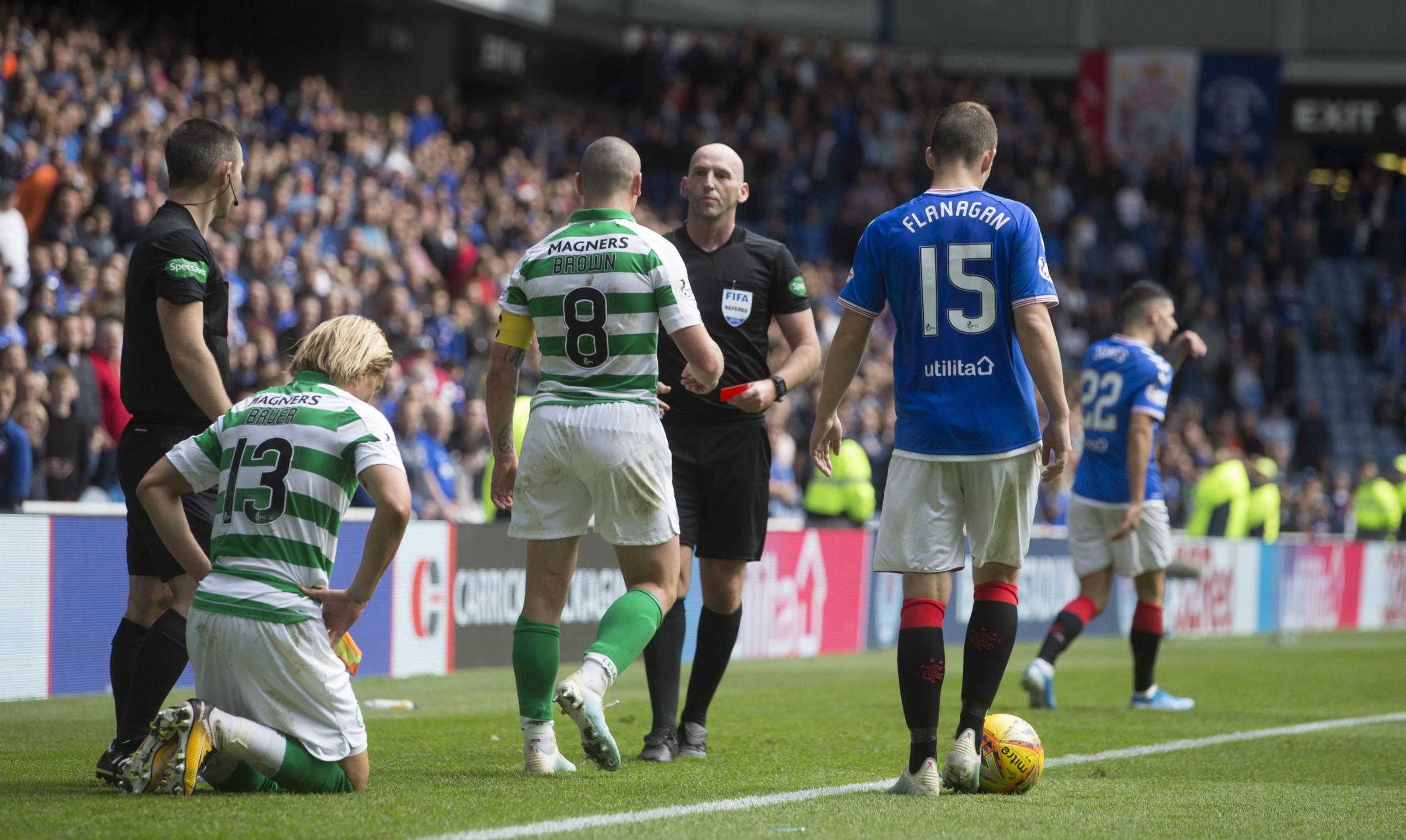 Celtic right back Moritz Bauer sorry Rangers winger Jordan Jones got injured fouling him