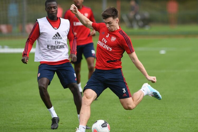 Watch: Kieran Tierney nutmegs Arsenal teammate Shkodran Mustafi in training