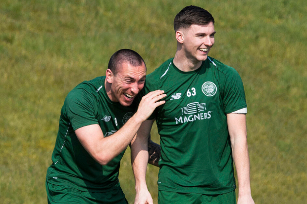 Scott Brown and Kieran Tierney trade congratulations as both Celtic and Arsenal earn late Europa wins