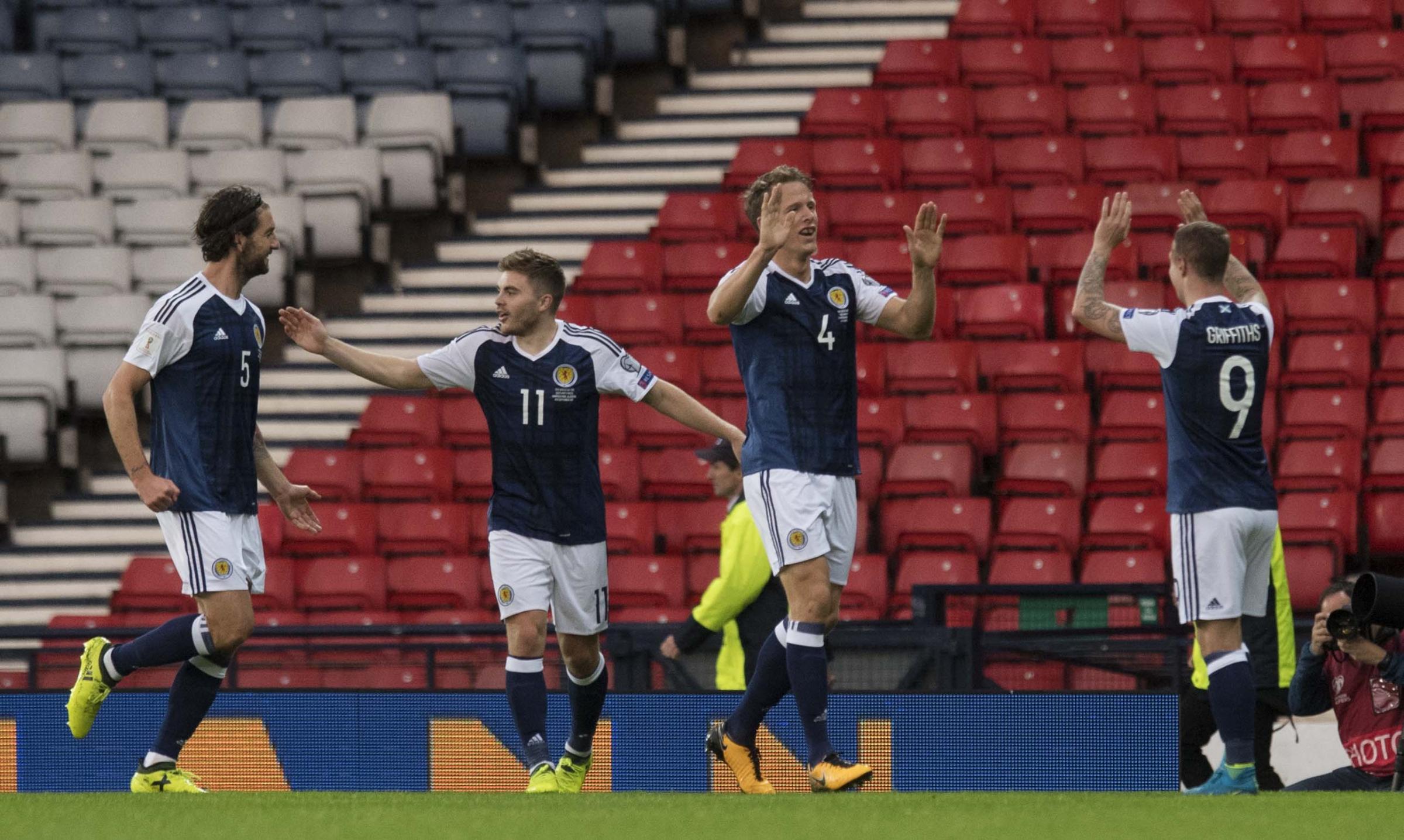 Hearts skipper Christophe Berra taunts Celtic star Leigh Griffiths for outscoring him on international stage