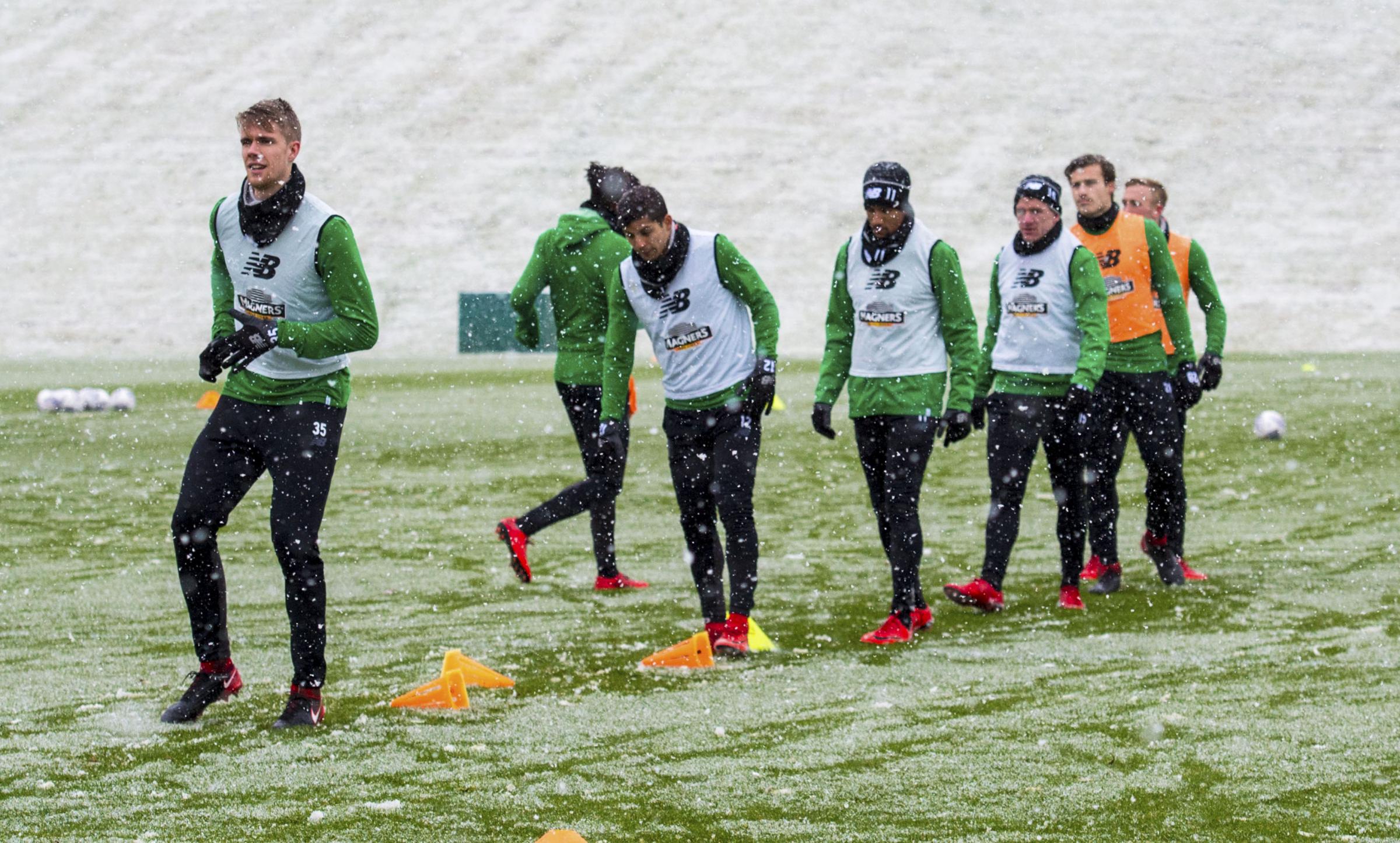 In pictures: Celtic stars battle wintry conditions with snowy training session ahead of Betfred Cup final