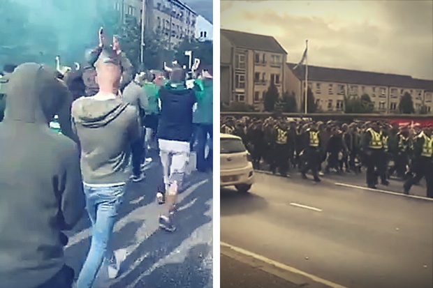 Watch as police escort thousands of chanting Celtic fans to Parkhead